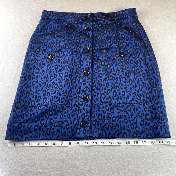 Banana Republic Blue & Black Leopard Print Skirt 4 Button Down Front Pockets - Picture 6 of 9